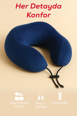Viscofoam Comfy Ortopedik Seyahat Yastığı Visco Boyun Destekli Seyahat Yastığı - Mavi | Ergo Travel