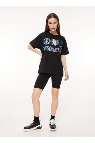 Moschino Jeans Bisiklet Yaka Baskılı Siyah Kadın T-shirt A0704