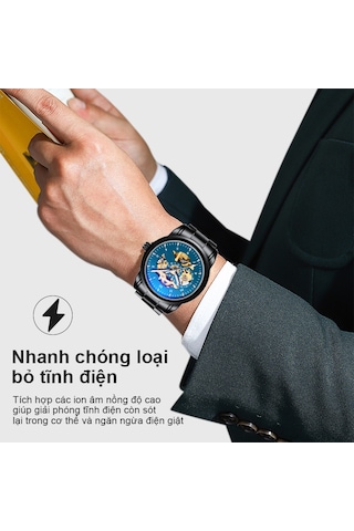 Yunboo Erkek Mekanik Saat Deri Kordon Su Geçirmez Gece Işıklı Erkek Öğrenci Kol Saati Siyah Kasa Mavi Ekran Altın