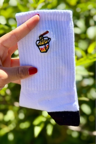 Lousocks Unisex Taco Ve Patates Nakışlı 2'li Tenis Spor Çorap Çok Renkli