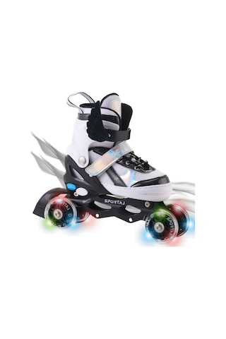 Melek Kanatlı Işıklı Çocuk Pateni Silikon Teker Ayarlanabilir Paten Taşıma Çantalı Siyah Siyah