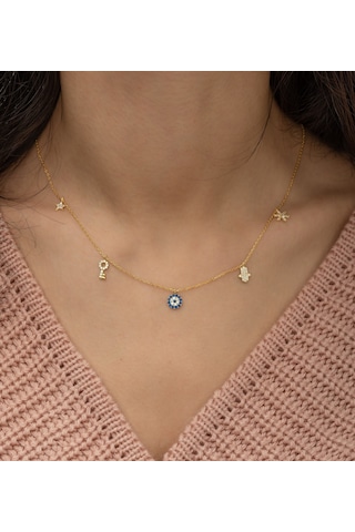 Nereze 925 Ayar Gold Şans Kolyesi Kadın Gümüş Kolye