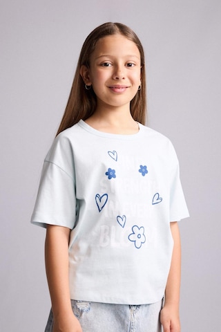 Defacto Bisiklet Yaka Baskılı 2li Kısa Kollu Tişört Kız Çocuk H2155a826smbe793 Mavi-be793