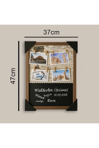 Kişiye Özel Ahşap Yazı Tahtalı İpli Duvar Fotoğraf Çerçevesi 37x47 Cm Mandallı Hasır İpli Fotoğraf Panosu