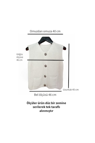 Feg Store Metal Düğme Detaylı V Yaka Beyaz Örgü Triko Yelek