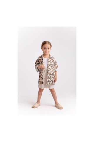 Oliven The Kid Unisex Leopar Müslin Ceket Ekru