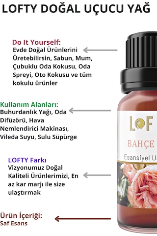 Lofty Gül Bahçe Gülü Amber Doğal Uçucu Yağ Saf Buhurdanlık Esansı Oda Kokusu 10 ML