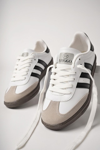 Muggo Jabbar Unisex Ortopedik Günlük Garantili Bağcıklı Yürüyüş Koşu Sneaker Spor Ayakkabı Beyaz - Siyah