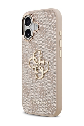 Apple Uyumlu iPhone 17 Kılıf Guess Lisanslı Gold Metal Kamera Çerçeveli Metal Büyük 4g Yazı Logolu Kapak Pembe