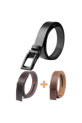 Manda Derisi Otomatik Tokalı Deliksiz Erkek Kemeri - Otomatik Kemer Çokrekli