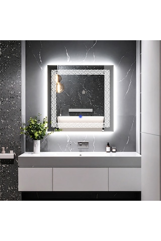 Dorein Beyaz Led'li Lazer Kumlamalı Lavabo & Banyo Aynası Dokunmatik Sensörlü 60 X 60