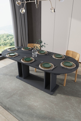 Modern 8 Kişilik Mutfak Yemek Masası %100 Mdf Mutfak Yemek Odası Masası Ym08 Antrasit