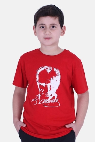 Fyk Kids 2'li Atatürk-imza Farklı Desenli Erkek-kız Çocuk T-shirt Kırmız - Beyaz