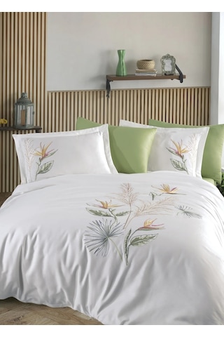 Dantela Starliçe Nakışlı Pamuk Saten Çift Kişilik Nev. Tak.-krem Krem