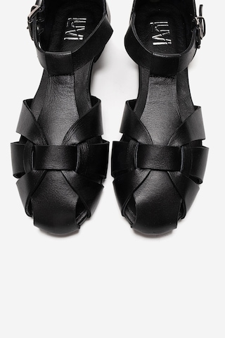 Luvishoes Alına Siyah Cilt Hakiki Deri Kadın Sandalet