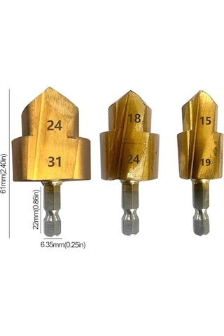 3 Adet Kademeli Matkap Ucu, Altıgen Saplı Su Borusu Bağlantı Alet