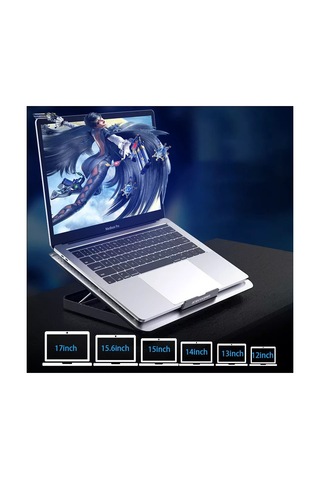 Luve Store Alüminyum Notebook Soğutucu Fanlı 7 Kademeli Laptop Standı 12-17 İnç Çift Usb