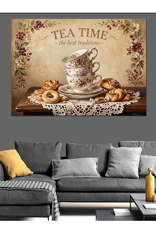 Vintage Çay Saati Mutfağı Tablosu Dekoratif Kanvas - Mdf Ahşap Tablo