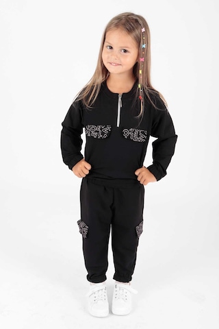 Ahengim Kız Çocuk Cepleri Baskılı Eşofman Takımı Ak2232 Siyah