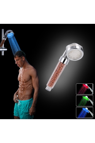 Monyee Led Isı Algılayıcı Duş Başlığı - Rgb Renk Değişimi Ve Negatif İyon Su Temizleme Özelliği Çok Renkli