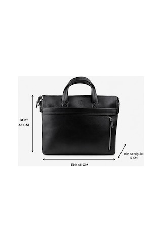 Alphaclub Bag Erkek Siyah Hakiki Deri Laptop Bölmeli El Ve Omuz Askılı Fermuarlı Laptop Ve Evrak Çantası