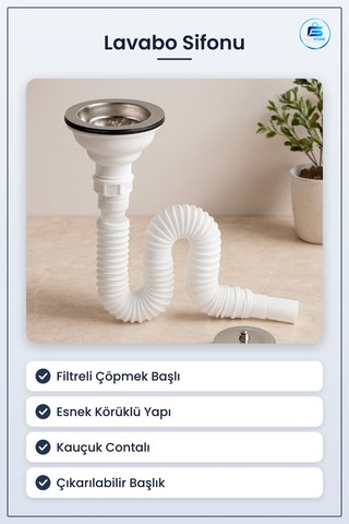 Lavabo Sifonu Filtreli Körüklü Çöpmek Başlı Esnek Banyo Tesisatı