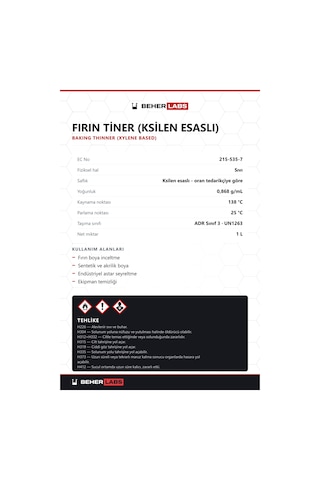 Beherlabs Fırın Tiner Ksilen Esaslı 1 L