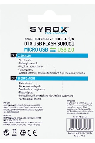 Syrox Dt12 Usb 2.0 Dan Microusb Ye Otg Dönüştürücü Aparat