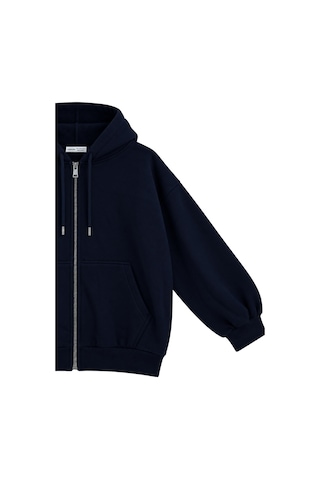 Vadon 1048 Kadın Fermuarlı Kapüşonlu Kanguru Cepli 3 İplik Pamuklu Sweatshirt Lacivert
