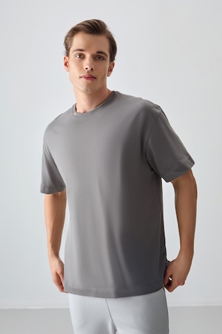 Air Jones Tommy Life Koyu Gri %100 Pamuk Kalın Yumuşak Dokulu Oversize Fit Basic Erkek T-shirt - 88353 Koyu Gri