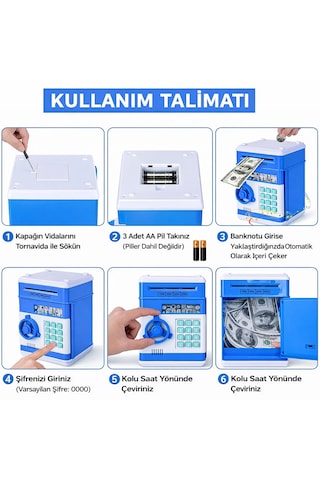 Şifreli Otomatik Para Kasası Çocuklar İçin Sesli Ve Işıklı Tasarruf Kumbarası