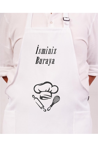 Mutfak Önlüğü Kişiye Ve İsme Özel Nakışlı Mutfak Önlüğü Şef 2 Farklı Renkler Beyaz