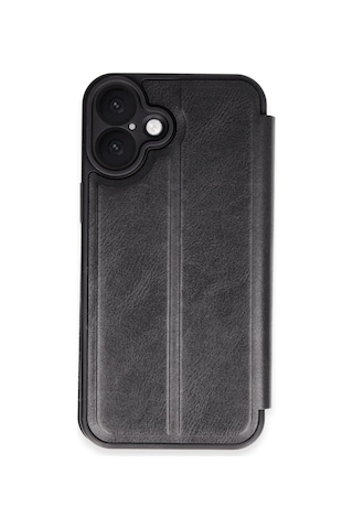 Apple Uyumlu,  iPhone 16 Plus Kılıf Flip Cover - Siyah Düz Renkli