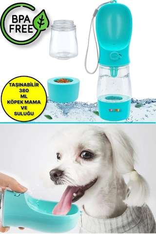 Taşınabilir Mama Hazneli Evcil Hayvan Suluğu Seyahat Kabı Kilitlenebilen Su Sızdırmaz 380ml - Yeşil