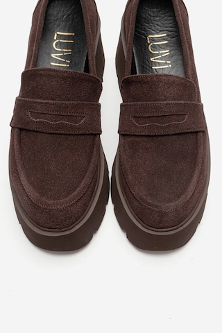 Luvishoes Santıa Kahverengi Süet Kadın Kalın Tabanlı Loafer Ayakkabı Kahverengi