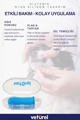 Veturel Köpek Diş Fırçası Köpek Parmak Silikon Fırça Ağız Kokusu Diş Eti Plak Tartar Saklama Kutulu 2li