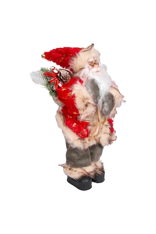 Yılbaşı Noel Baba Gold Hediye Çuvallı Yeşil Pantalonlu Fenerli Kırmızı-yeşil 30 Cm.