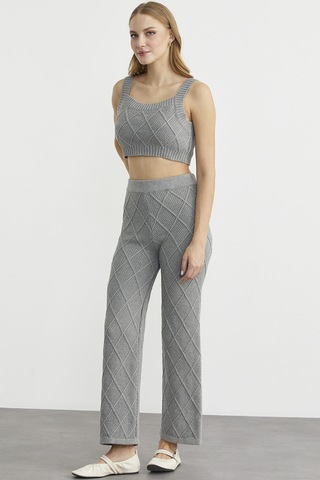 Sementa Pamuk Crop Pantolon Triko Takım - Gri Gri