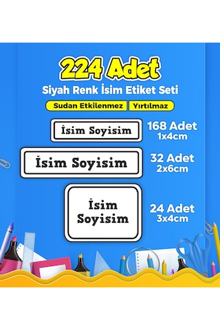 Siyah Renkli Okul Kreş Kişiye Özel İsim Etiket Seti - Model 161 Çok Renkli