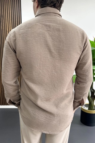 Edwox Erkek Keten Karışımlı Slim Fit Gömlek Vizon Edw499