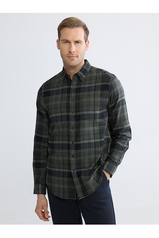 Lcwaıkıkı Classic Haki Regular Fit Ekose Gabardin Erkek Gömlek