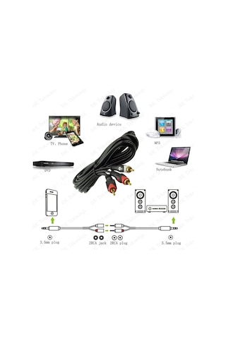 Yüksek Kalite 3.5mm Erkek to 2RCA Erkek Ses Kablosu 10Metre