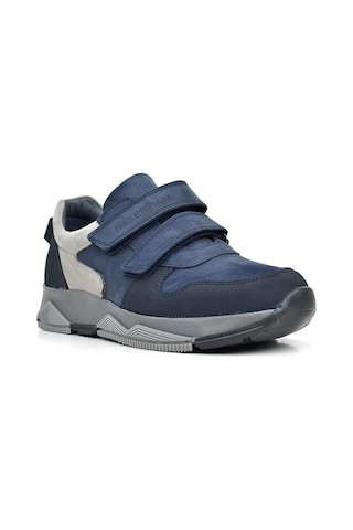 Rakerplus Hakiki Deri Lacivert Cırtlı Gri Tabanlı Çocuk Sneakers Spor Ayakkabı Lacivert