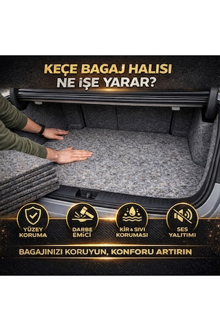 Keçecimemett Oto Bagaj Keçe Halı Ses Azaltıcı Darbe Emici Kaymaz Zemin Koruma 2 Cm Kalınlık Çok Renkli