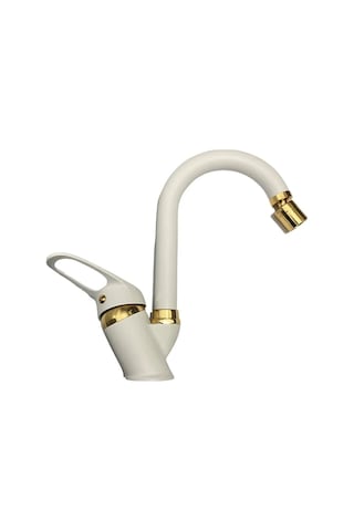 Mix Beyaz Altın Lavabo Mutfak Bataryası 360 Derece Döner Perlatörlü Garantili Musluk Gold