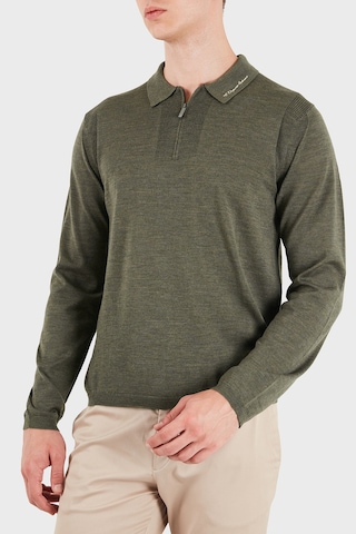 Emporio Armani % 100 Yün Slim Fit Yarım Fermuarlı Polo Yaka Kazak Erkek Polo Yaka Kazak Em006293 Af29815 O7002 Yeşil Melanj