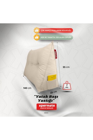 Yatak Başı Yastığı Sırt Ve Bel Destek Yastığı 140 Cm Bej