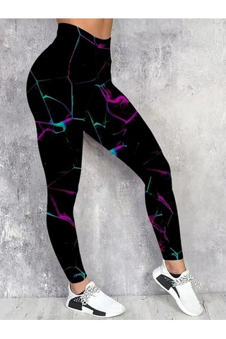 Kadın Yüksek Bel Renk Detaylı Dalgıç Tayt Desenli