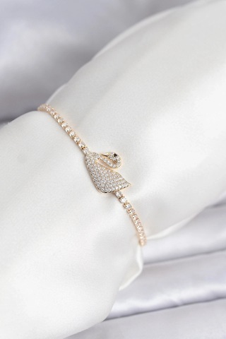 Ceylan Adam Kuğu Model Zirkon Taşlı Gold Renk Asansörlü Su Yolu Bileklik Çok Renkli