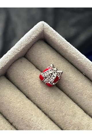 Taşlı Hediye Paketi Charm Gümüş Kaplama Kırmızı